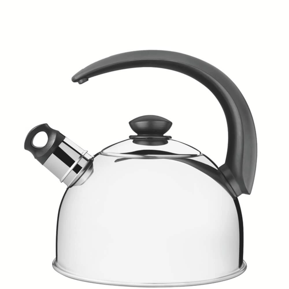 Chaleira Tramontina Com Apito 2,1 Litros Em Aço Inox Com Cabo Preto Chaleira Tramontina Com Apito 2,1 Litros Em Aço Inox Com Cabo Preto