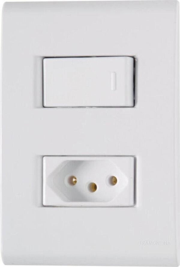 Conjunto 4x2 1 Interruptor Simples 10 A 250 V 1 Tomada 2P+T 10 A 250 V Tramontina Liz