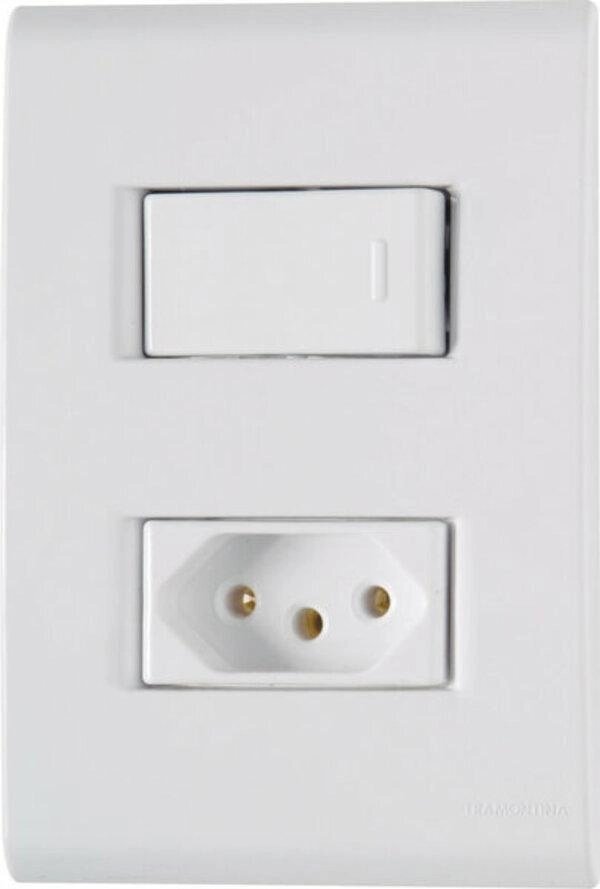 Conjunto 4x2 1 Interruptor Simples 10 A 250 V 1 Tomada 2P+T 20 A 250 V Tramontina Liz