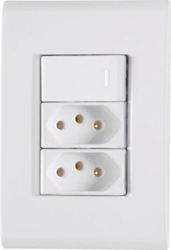 Conjunto 4x2 1 Interruptor Simples 10 A 250 V 2 Tomadas 2P+T 20 A 250 V Tramontina Liz