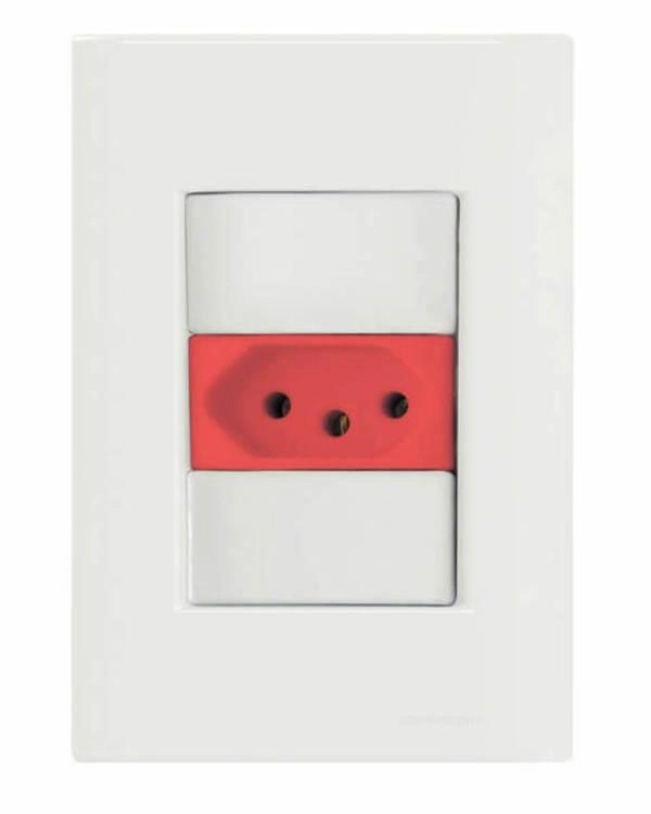Conjunto 4x2 1 Tomada 2P+T 20 A 250 V Tramontina Giz Vermelho E Branco
