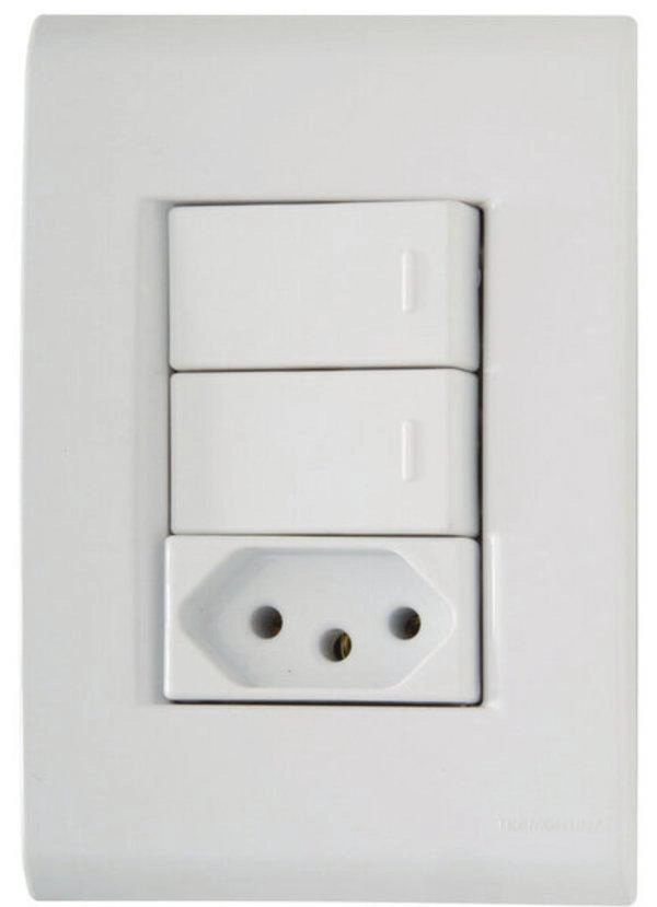 Conjunto 4x2 2 Interruptores Paralelos 10 A 250 V 1 Tomada 2P+T 20 A 250 V Tramontina Liz
