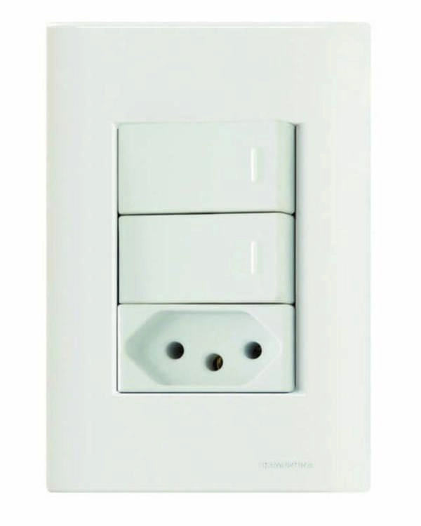 Conjunto 4x2 2 Interruptores Simples 10 A 250 V 1 Tomada 2P+T 10 A 250 V Tramontina Giz