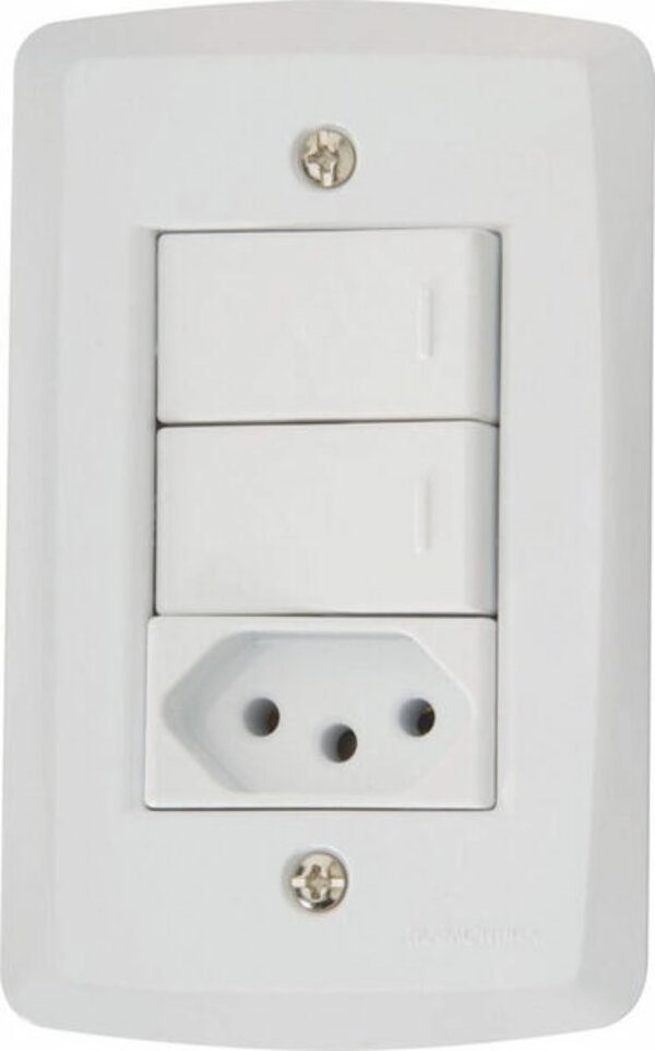 Conjunto 4x2 2 Interruptores Simples 10 A 250 V 1 Tomada 2P+T 20 A 250 V Tramontina Lux2