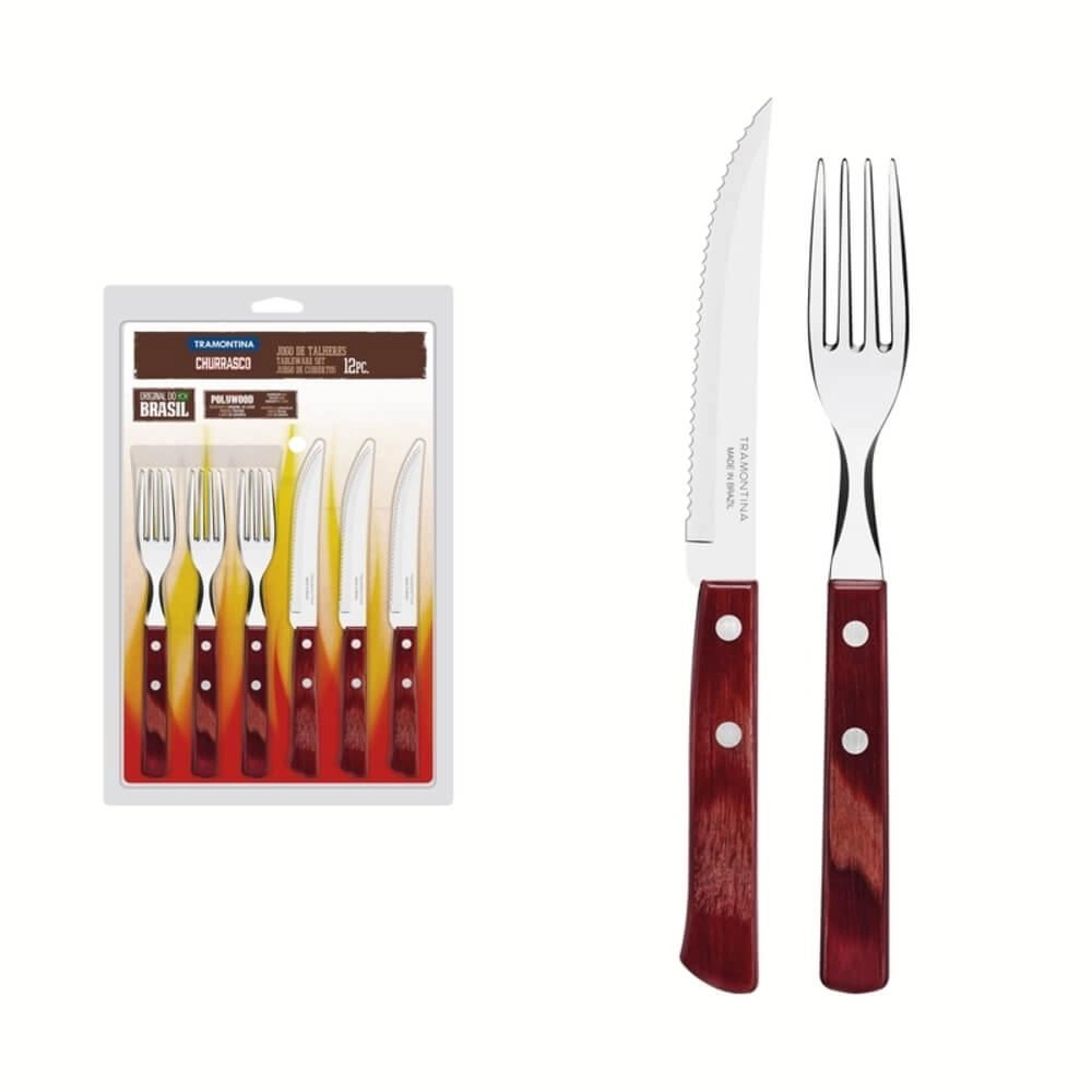 Jogo De Churrasco Tramontina Polywood 12 Peças Com Cabo Vermelho