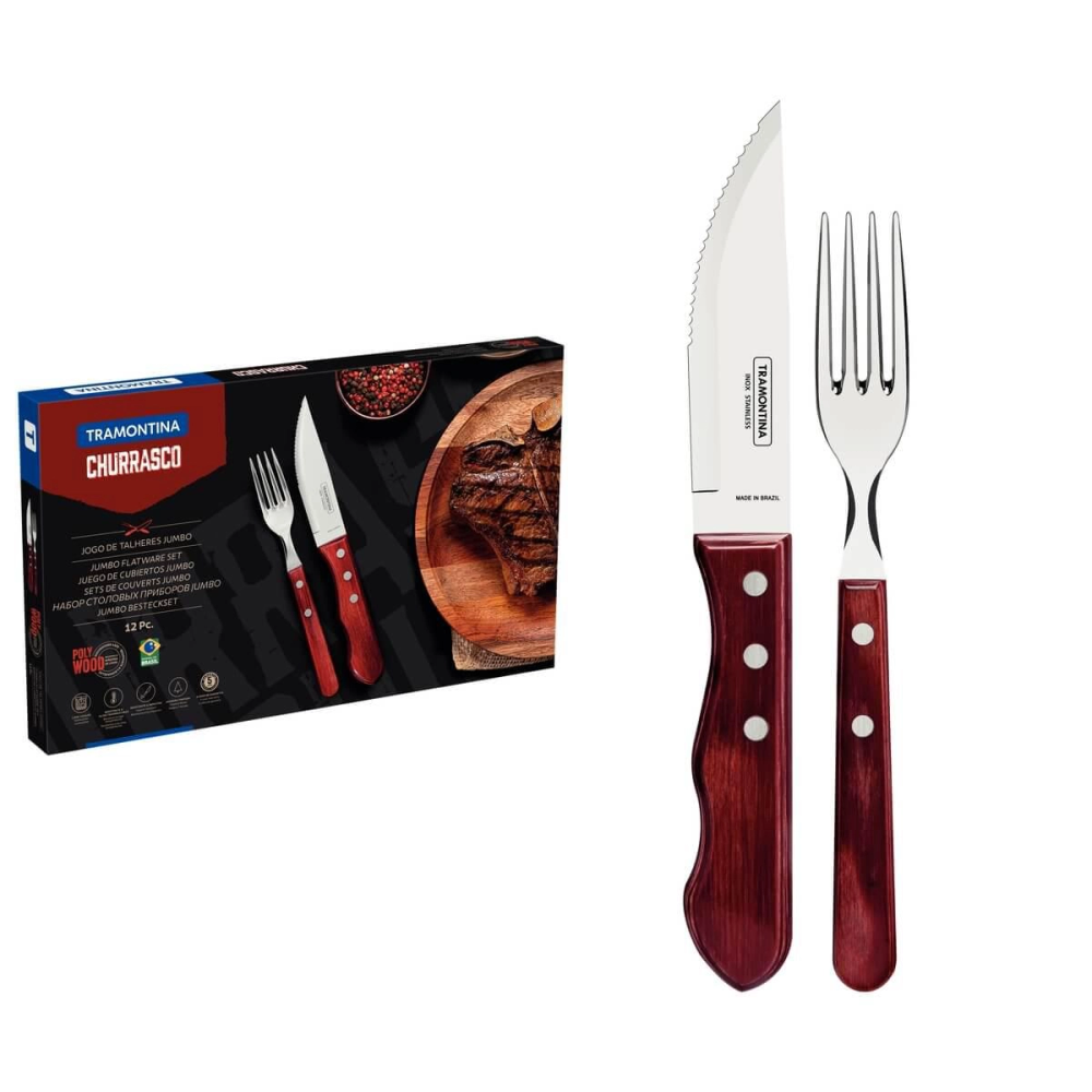 Jogo De Churrasco Em Aço Inox Jumbo Tramontina Polywood Vermelho 12 Peças Jogo De Churrasco Em Aço Inox Jumbo Tramontina Polywood Vermelho 12 Peças