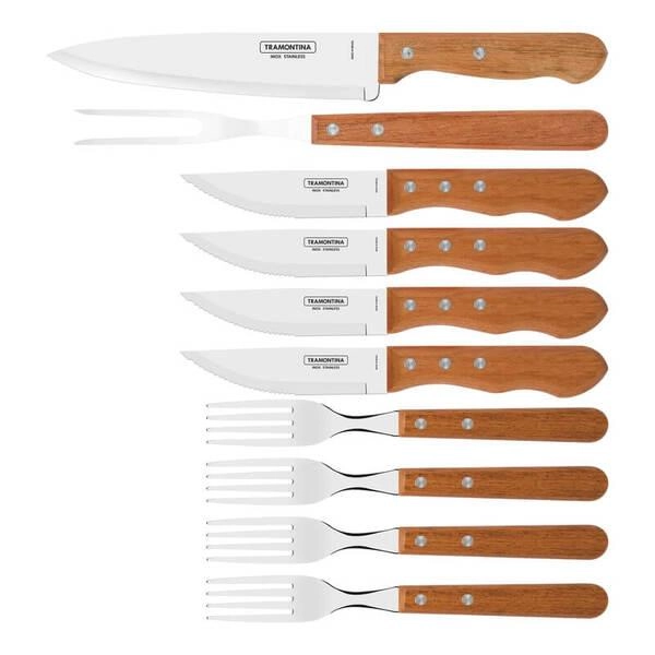Conjunto Para Churrasco Tramontina Dynamic Em Aço Inox E Cabos De Madeira Natural 10 Peças Conjunto Para Churrasco Tramontina Dynamic Em Aço Inox E Cabos De Madeira Natural 10 Peças