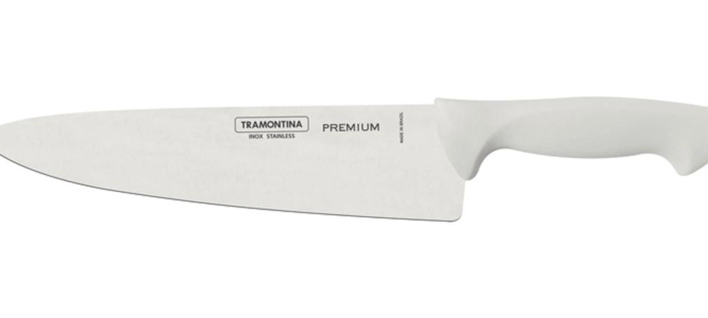 Faca Chef Tramontina Premium Com Lâmina Em Aço Inox E Cabo De Polipropileno Branco 10" Faca Chef Tramontina Premium Com Lâmina Em Aço Inox E Cabo De Polipropileno Branco 10"