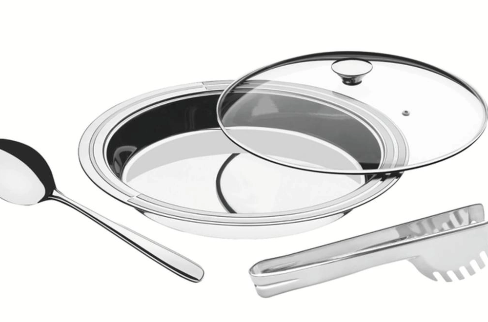 Jogo Para Servir Tramontina Ciclo Aço Inox Com Tampa De Vidro 3 Peças