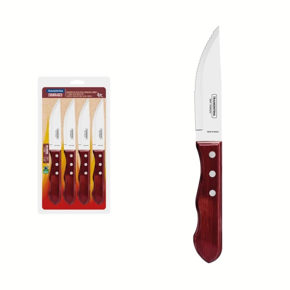 Jogo De Facas Jumbo Tramontina Aço Inox Polywood Vermelho 4 Peças Jogo De Facas Jumbo Tramontina Aço Inox Polywood Vermelho 4 Peças