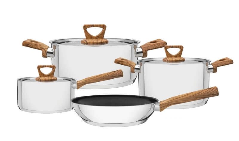 Jogo De Panelas Tramontina Brava Antiaderente Aço Inox Com Efeito Amadeirado 4 Peças Jogo De Panelas Tramontina Brava Antiaderente Aço Inox Com Efeito Amadeirado 4 Peças