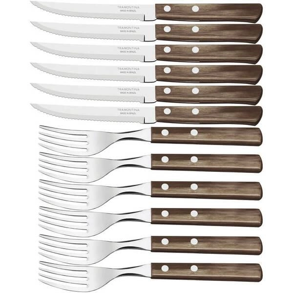 Jogo De Churrasco Tramontina Aço Inox Polywood 12 Peças Cabo Castanho Jogo De Churrasco Tramontina Aço Inox Polywood 12 Peças Cabo Castanho