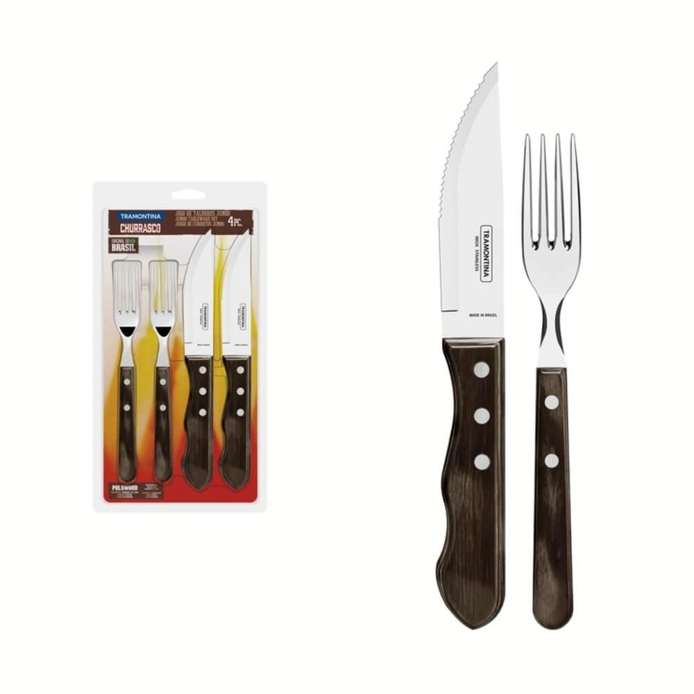 Jogo De Churrasco Jumbo Tramontina Polywood Castanho 4 Peças Jogo De Churrasco Jumbo Tramontina Polywood Castanho 4 Peças