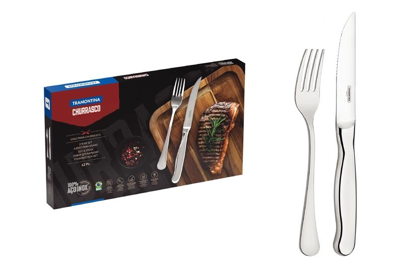 Jogo Para Churrasco Tramontina Zurique Em Inox Facas Jumbo 12 Peças Jogo Para Churrasco Tramontina Zurique Em Inox Facas Jumbo 12 Peças