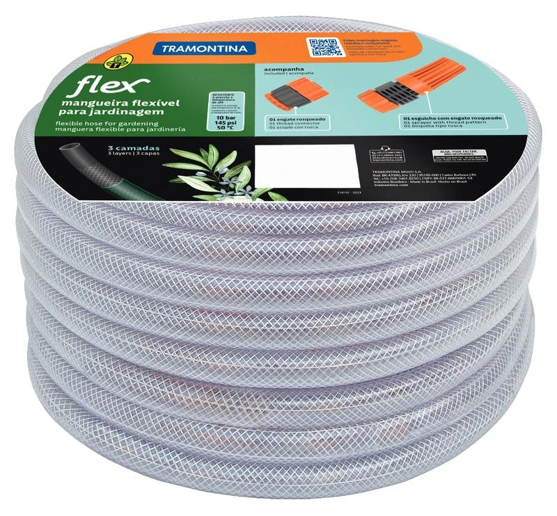 Mangueira Flex Tramontina Em PVC Transparente 3 Camadas 20m Com Engate Rosqueado E Esguicho