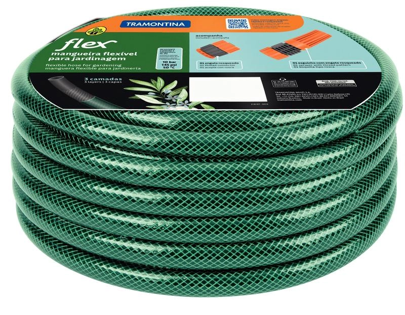 Mangueira Flex Tramontina Em PVC Verde 3 Camadas 30m Com Engate Rosqueado E Esguicho