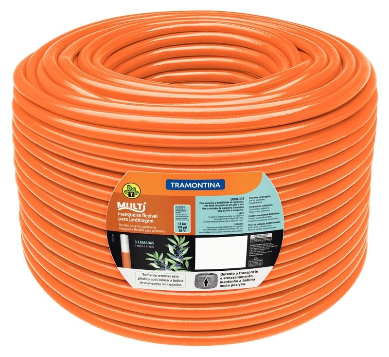 Mangueira Multi 1/2" Tramontina Em PVC Laranja 3 Camadas 200m