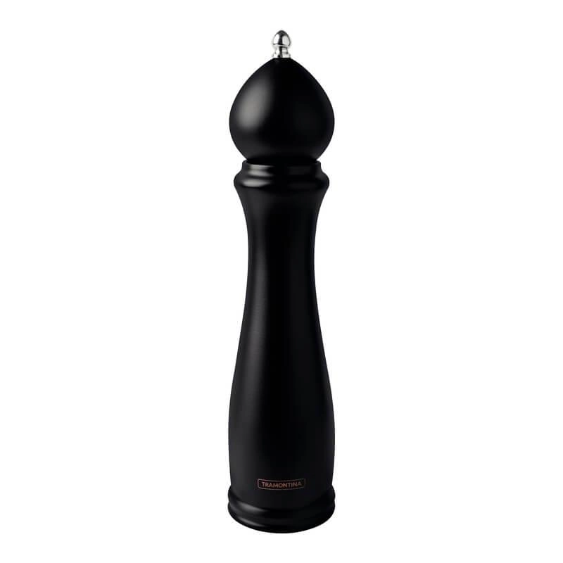 Moedor De Pimenta E Sal Tramontina Churrasco Black Em Cerâmica Com Recipiente De Madeira 10"