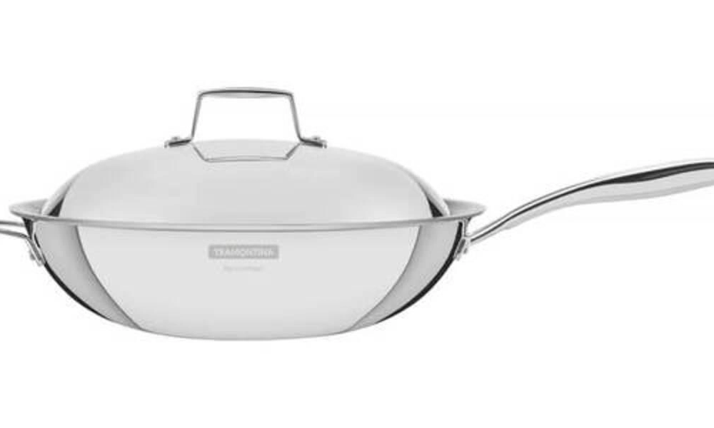 Wok Tramontina Grano 32cm Em Inox Com Corpo Triplo E Tampa Wok Tramontina Grano 32cm Em Inox Com Corpo Triplo E Tampa