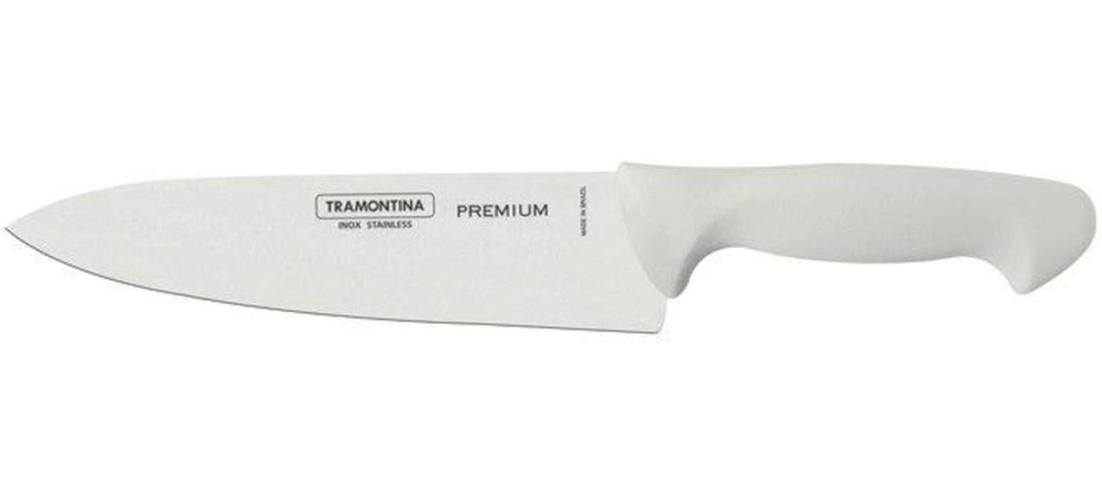 Faca Chef Tramontina Premium Com Lâmina Em Aço Inox E Cabo De Polipropileno Branco 8" Faca Chef Tramontina Premium Com Lâmina Em Aço Inox E Cabo De Polipropileno Branco 8"