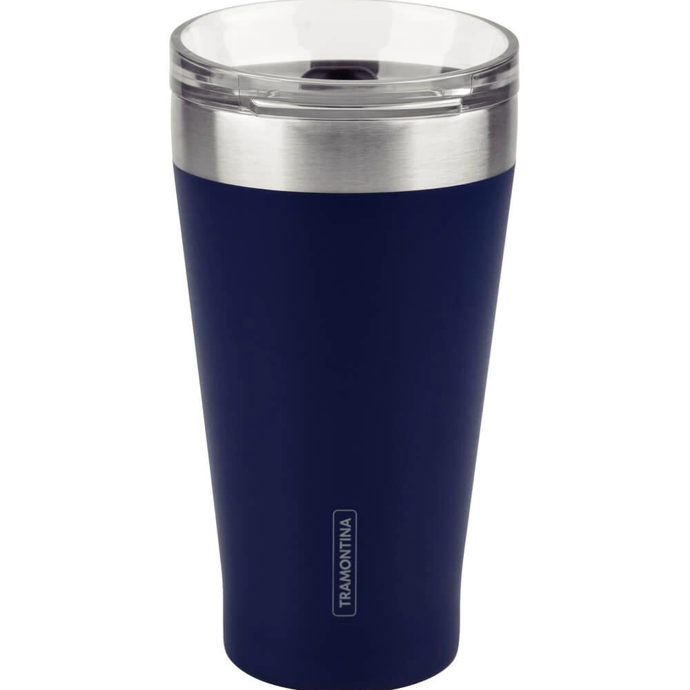 Copo Térmico Azul Em Aço Inox Tramontina Exata Com Tampa 550ml Copo Térmico Azul Em Aço Inox Tramontina Exata Com Tampa 550ml