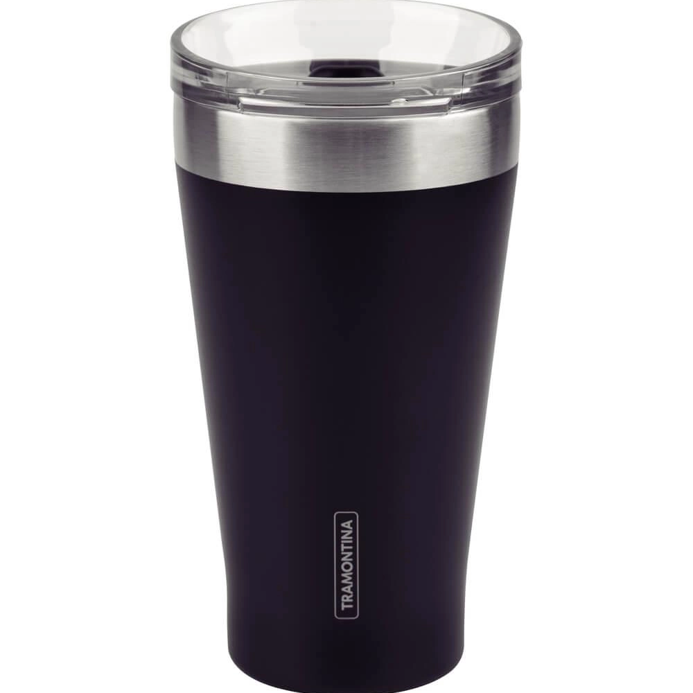 Copo Térmico Preto Em Aço Inox Tramontina Exata Com Tampa 550ml Copo Térmico Preto Em Aço Inox Tramontina Exata Com Tampa 550ml
