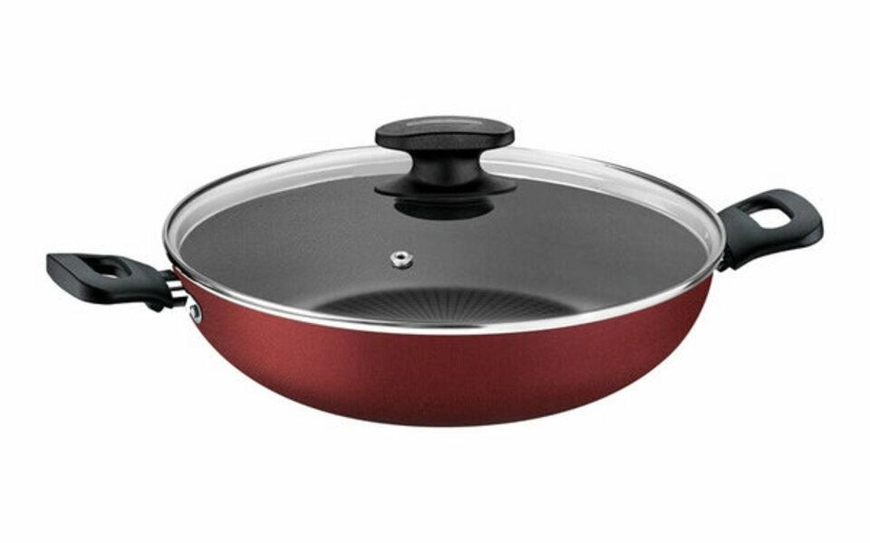 Wok Tramontina Loreto 28cm Em Alumínio Revestimento Antiaderente E Tampa De Vidro Vermelha Wok Tramontina Loreto 28cm Em Alumínio Revestimento Antiaderente E Tampa De Vidro Vermelha