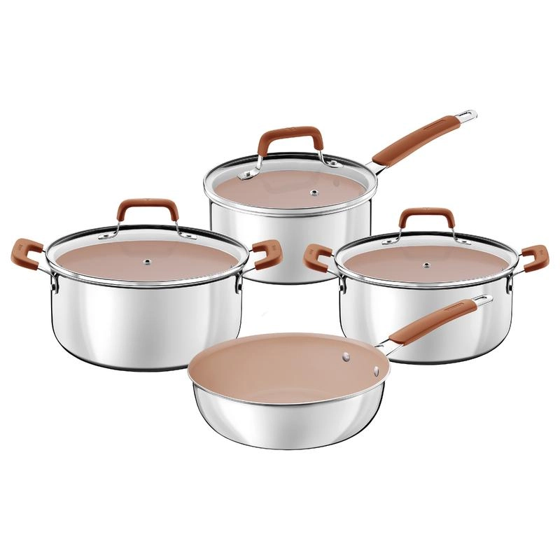 Jogo De Panelas Tramontina Romagna Aço Inox Com Revestimento Interno Cerâmico Marfim 4 Peças Jogo De Panelas Tramontina Romagna Aço Inox Com Revestimento Interno Cerâmico Marfim 4 Peças