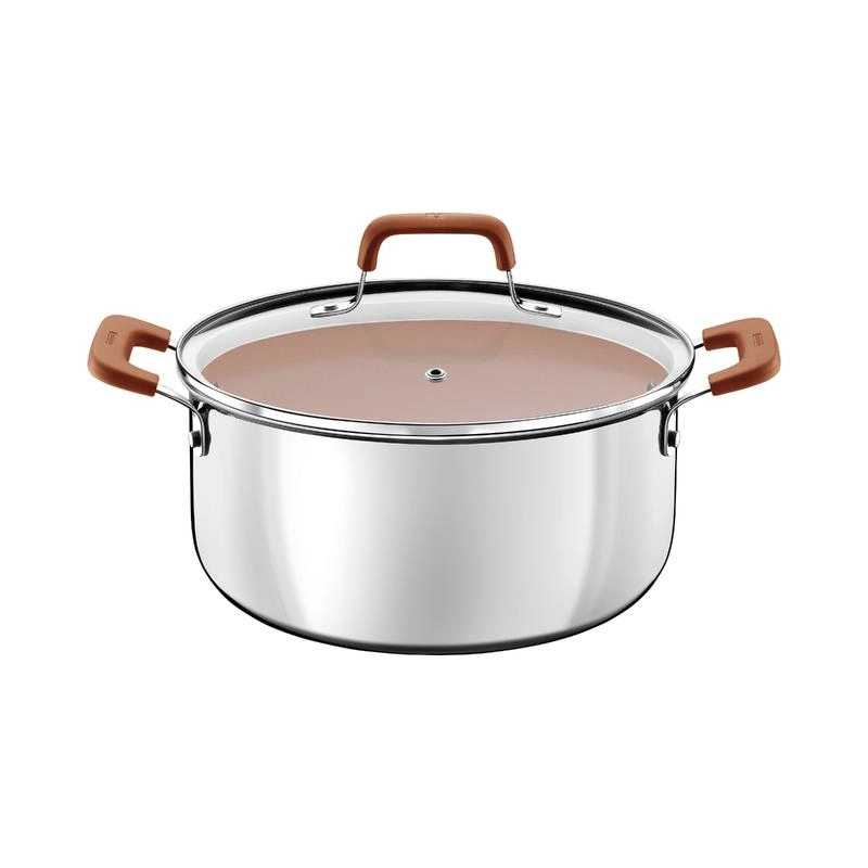 Caçarola Tramontina Romagna Aço Inox E Alumínio 24cm Com Revestimento Cerâmico Marfim Caçarola Tramontina Romagna Aço Inox E Alumínio 24cm Com Revestimento Cerâmico Marfim