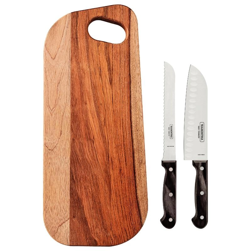 Conjunto Para Frios Tramontina Polywood Aço Inox E Cabos De Madeira Castanho 3 Peças Conjunto Para Frios Tramontina Polywood Aço Inox E Cabos De Madeira Castanho 3 Peças