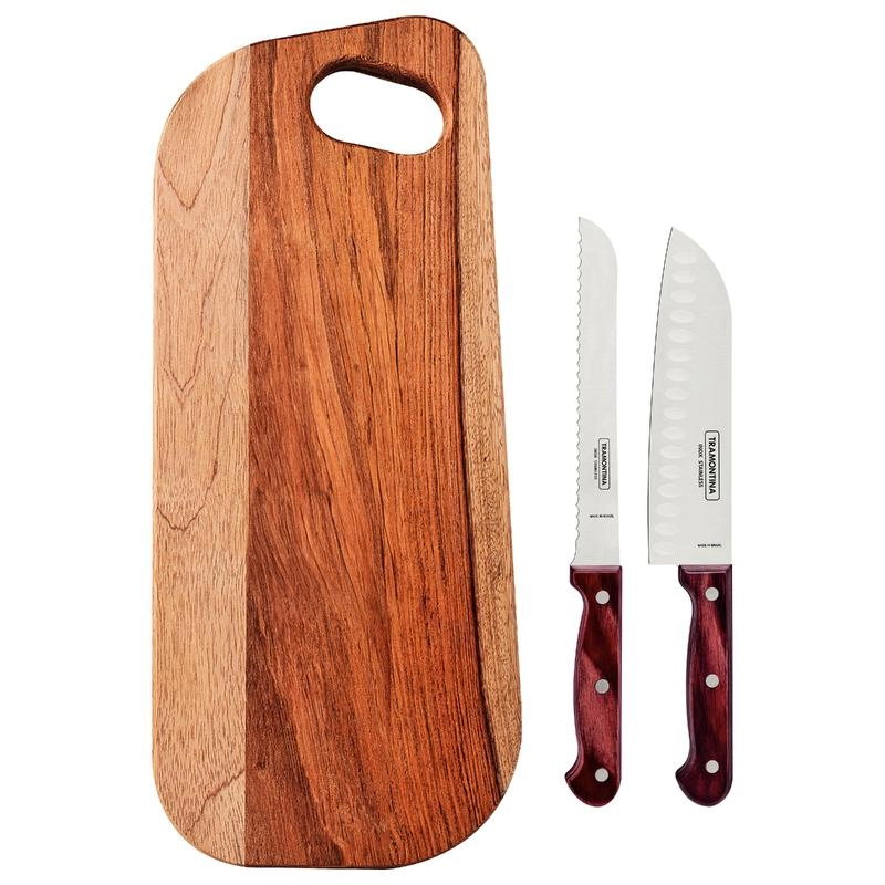 Conjunto Para Frios Tramontina Polywood Aço Inox E Cabos De Madeira Vermelho 3 Peças Conjunto Para Frios Tramontina Polywood Aço Inox E Cabos De Madeira Vermelho 3 Peças