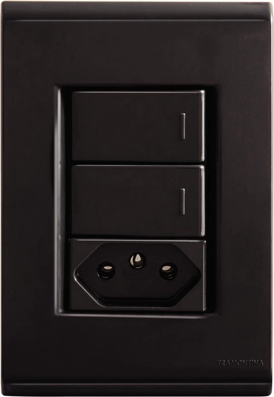Conjunto Tramontina 4x2 Com 2 Interruptores Simples 10 A 250 V E 1 Tomada 2P+T 10 A 250 V Liz Grafite