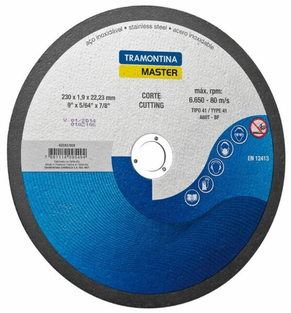 Disco De Corte Fino Tramontina 9" Master Para Aço Inox E Materiais Endurecidos Disco De Corte Fino Tramontina 9" Master Para Aço Inox E Materiais Endurecidos