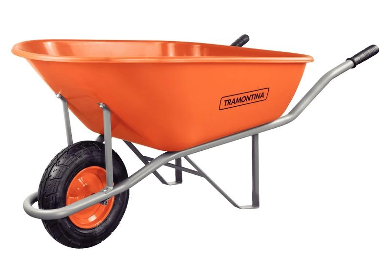 Carrinho De Mão Tramontina Com Caçamba Extrafunda Plástica Laranja 110 Litros Braço Metálico