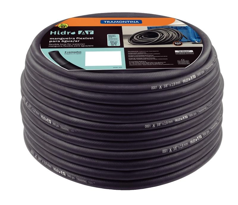 Mangueira Hidro Ar 300 Psi Tramontina Para Água Ou Ar Em PVC Flexível 1/4" X 2,6mm 3 Camadas 100m