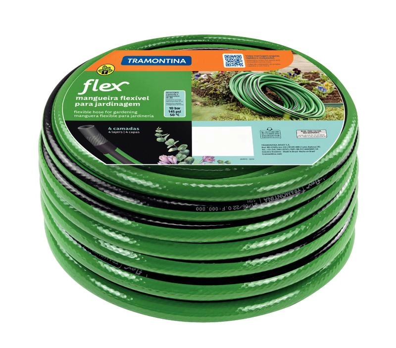Mangueira Flex Para Jardim Tramontina Em PVC Verde Com Faixa Preta 4 Camadas 30m