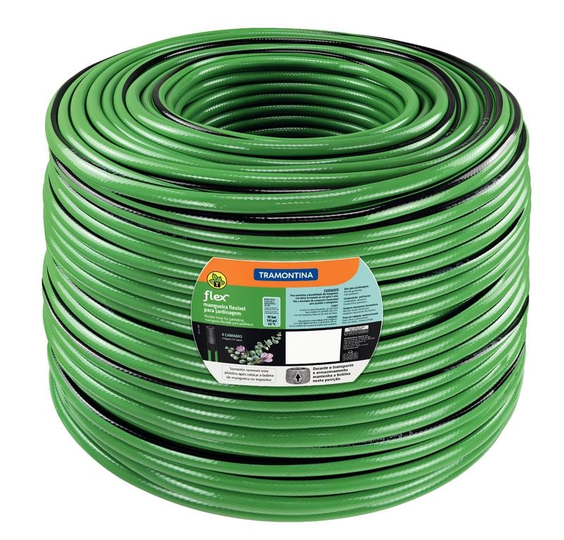 Mangueira Flex Para Jardim Tramontina Em PVC Verde Com Faixa Preta 4 Camadas 300m