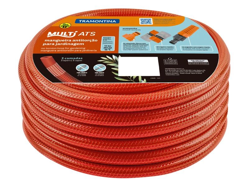 Mangueira Antitorção Multi ATS 1/2" Tramontina Em PVC 3 Camadas 30m Com Engates Rápidos E Esguicho