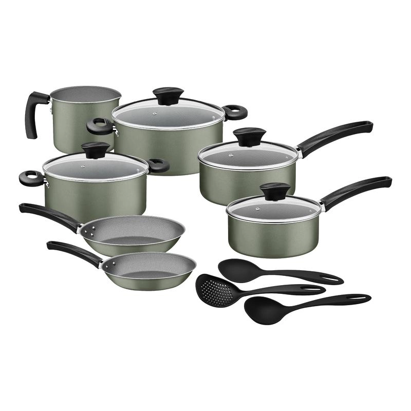 Kit Cozinha Tramontina Verde Oliva Em Alumínio Com Revestimento Antiaderente Starflon Max Michigan 10 Peças Kit Cozinha Tramontina Verde Oliva Em Alumínio Com Revestimento Antiaderente Starflon Max Michigan 10 Peças