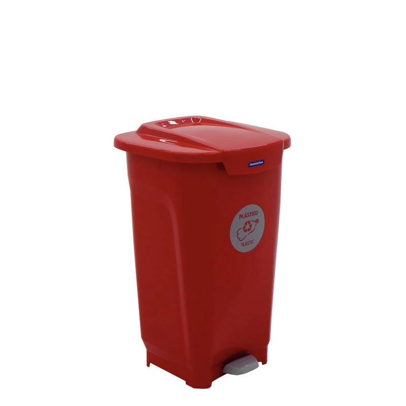 Lixeira Para Plástico Tramontina Vermelha Em Polipropileno T-Force Coleta Seletiva 50 Litros Lixeira Para Plástico Tramontina Vermelha Em Polipropileno T-Force Coleta Seletiva 50 Litros
