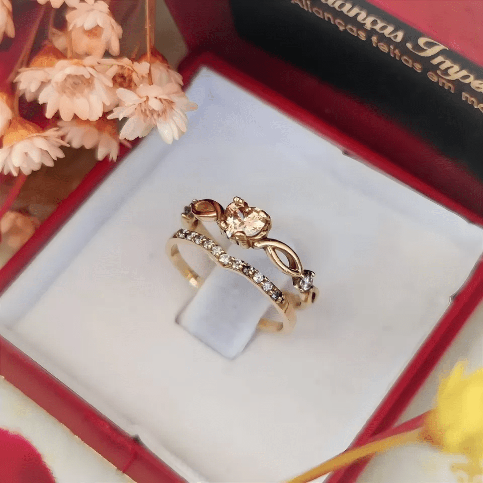 Conjunto de Anéis Love and Life com Zircônias