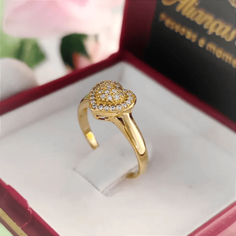Oferta Anel Solitário Aparador Moeda Antiga com Zircônia Mod. Coração Oferta Anel Solitário Aparador Moeda Antiga com Zircônia Mod. Coração