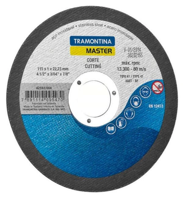 Disco De Corte Fino Tramontina Master 4.1/2" Para Aço Inox E Materiais Endurecidos Disco De Corte Fino Tramontina Master 4.1/2" Para Aço Inox E Materiais Endurecidos