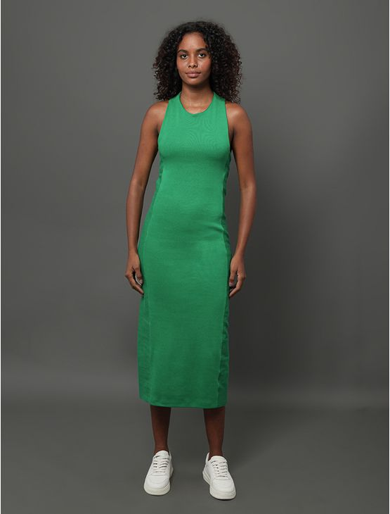 Vestido Feminino Ribana Texturizada Calvin Klein Jeans - Verde Médio Vestido Feminino Ribana Texturizada Calvin Klein Jeans Verde Médio g