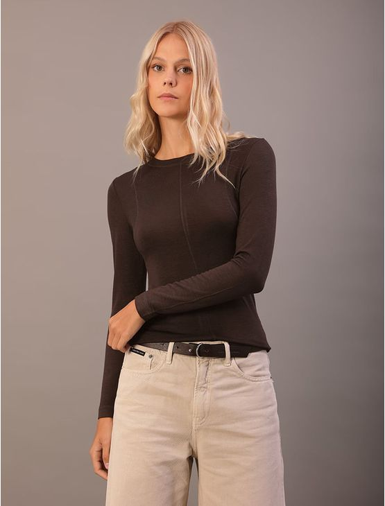 Blusa Calvin Klein Jeans Feminino Manga Longa Tricô - Marrom Blusa Calvin Klein Jeans Feminino Manga Longa Tricô Marrom m Blusa Calvin Klein Jeans Feminino Manga Longa Tricô - Marrom Blusa Calvin Klein Jeans Feminino Manga Longa Tricô Marrom m