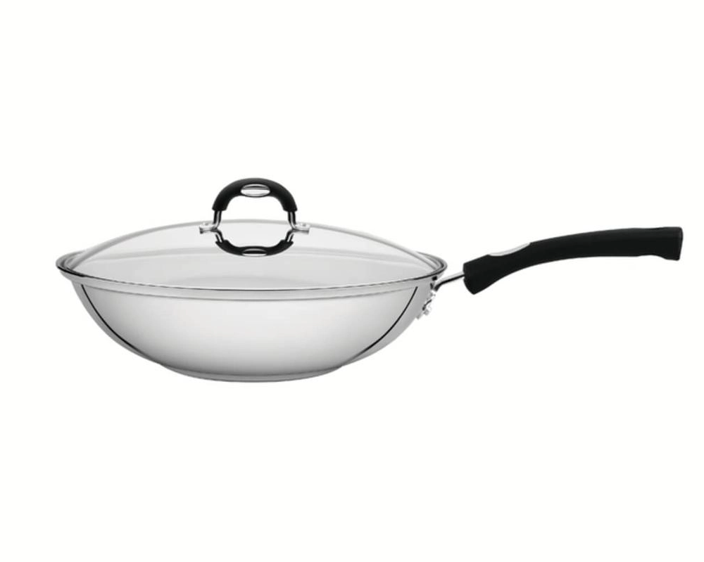 Wok Tramontina Astro Silicone 28cm Em Inox Com Tampa De Vidro