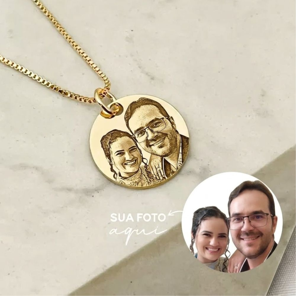 Colar Personalizado com Nome e Foto Banhado a Ouro 18k (Tamanho G)