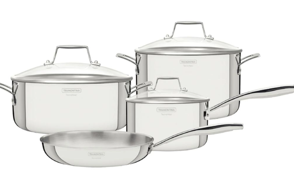 Jogo De Panelas Tramontina Grano Aço Inox Corpo Triplo E Tampa De Vidro 4 Peças Jogo De Panelas Tramontina Grano Aço Inox Corpo Triplo E Tampa De Vidro 4 Peças