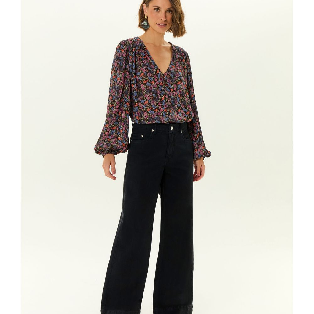 Calça Sarja Wide Leg Barra Larga Calça Sarja Wide Leg Barra Larga