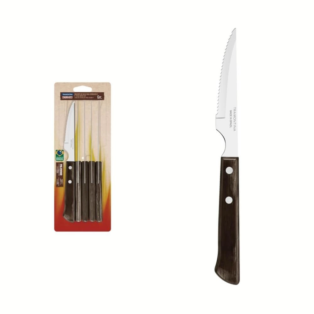 Conjunto Tramontina 6 Peças Facas Aço Inox Cabo Castanho